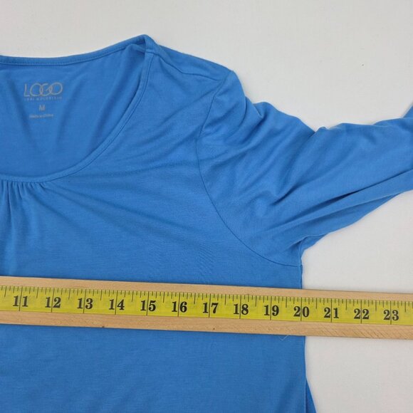 LOGO Lori Goldstein Womens‎ Blue Scoop Neck Tunic Top With Pockets 3/4 Sleeve M - Picture 11 of 13